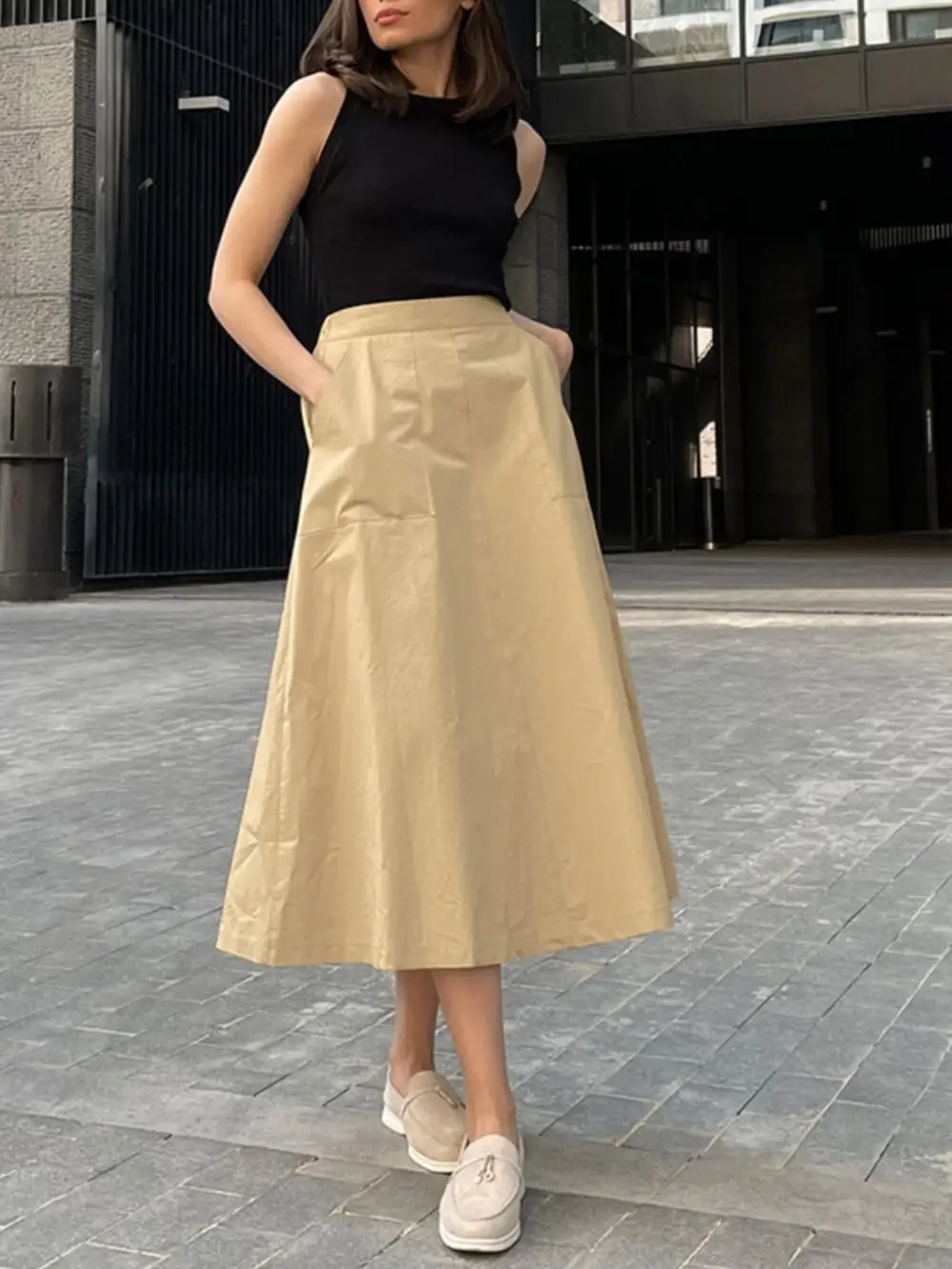Line Cotton Blend Skirt