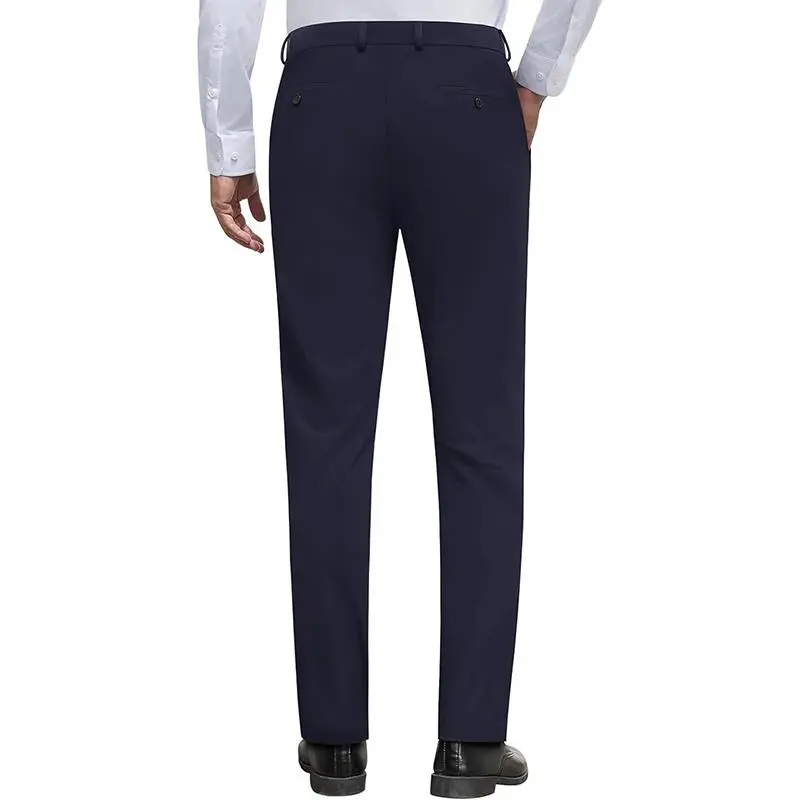 Men's No-Iron Stretch Dress Pants | Expandable Waist Flat Front Golf Pants for Business & Casual Wear