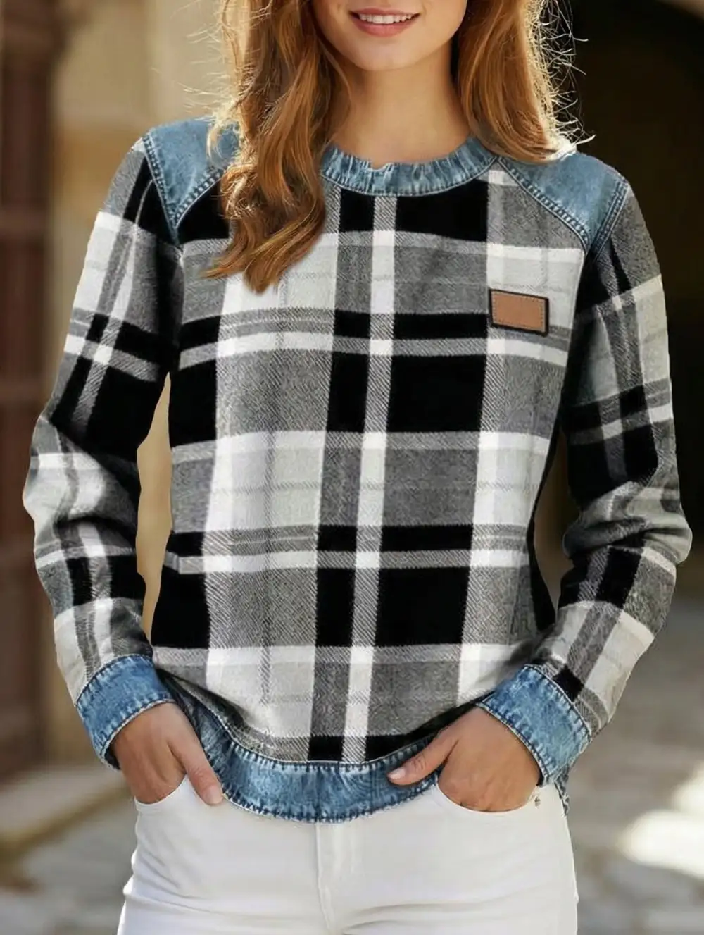 Retro Plaid Crew Sweatshirt