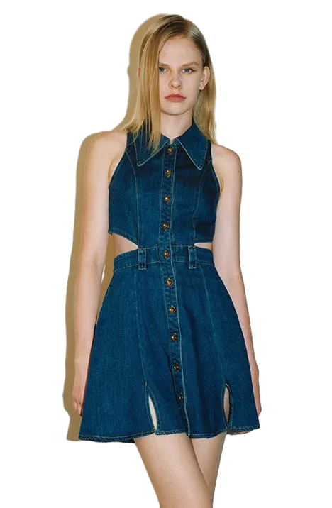 Cut-Out Sleeveless Denim Dress