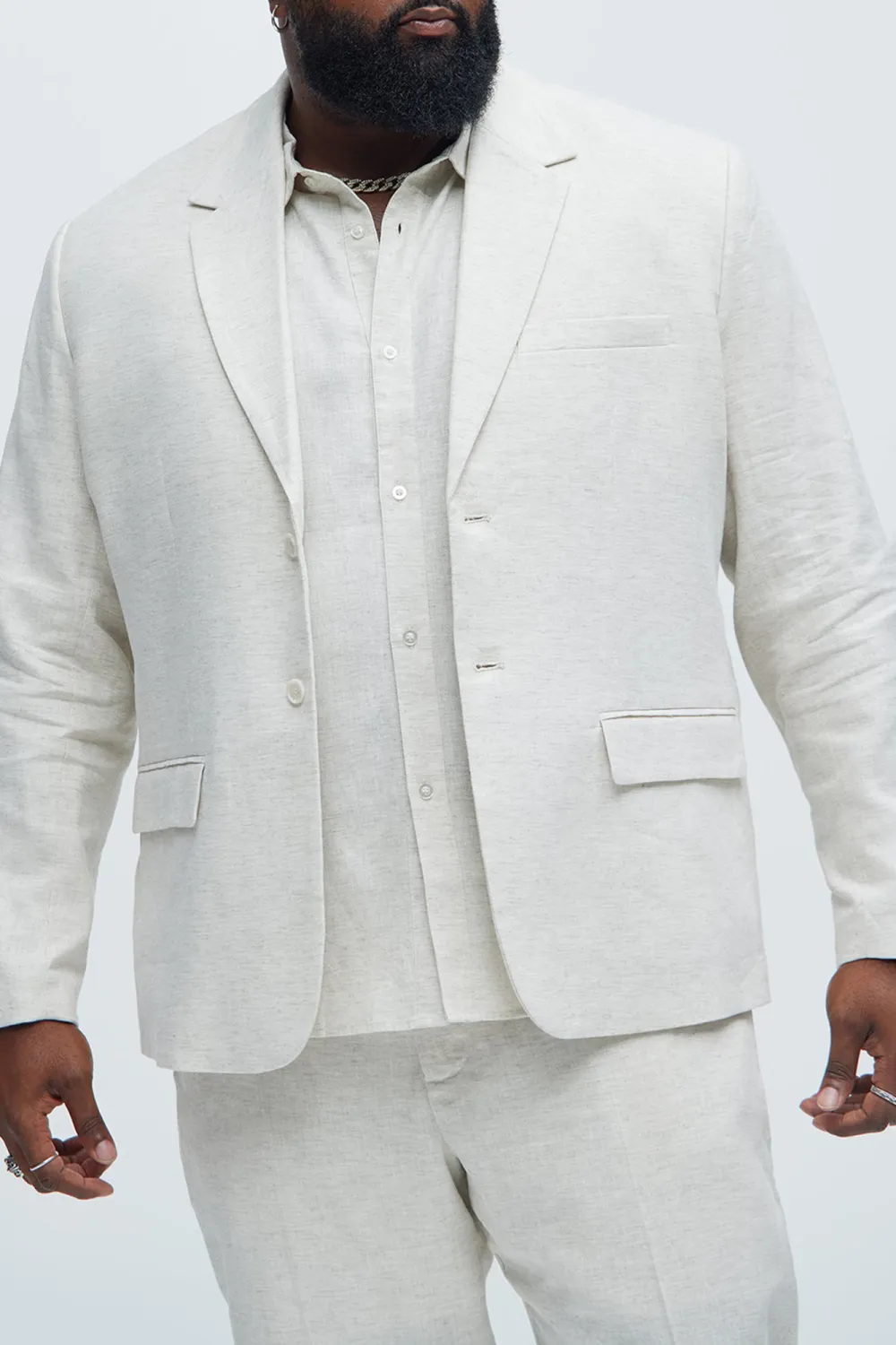 Slight Stretch Linen Suit Jacket - Black