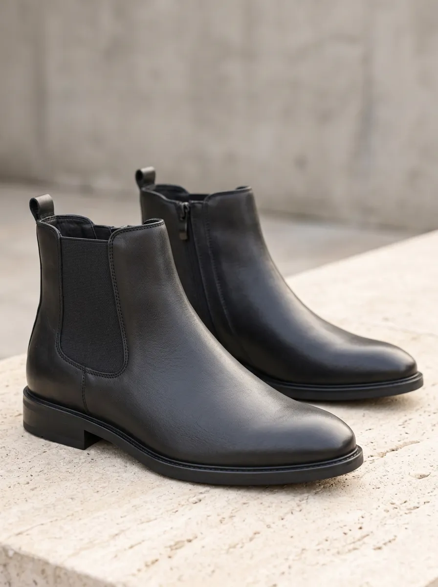 Men's Understated Chelsea Work Boots in Black with Leather Look