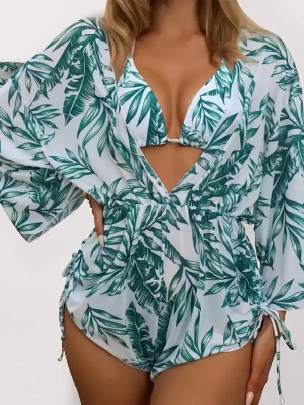 Tropical High Waist Tie Bikini Swim Set