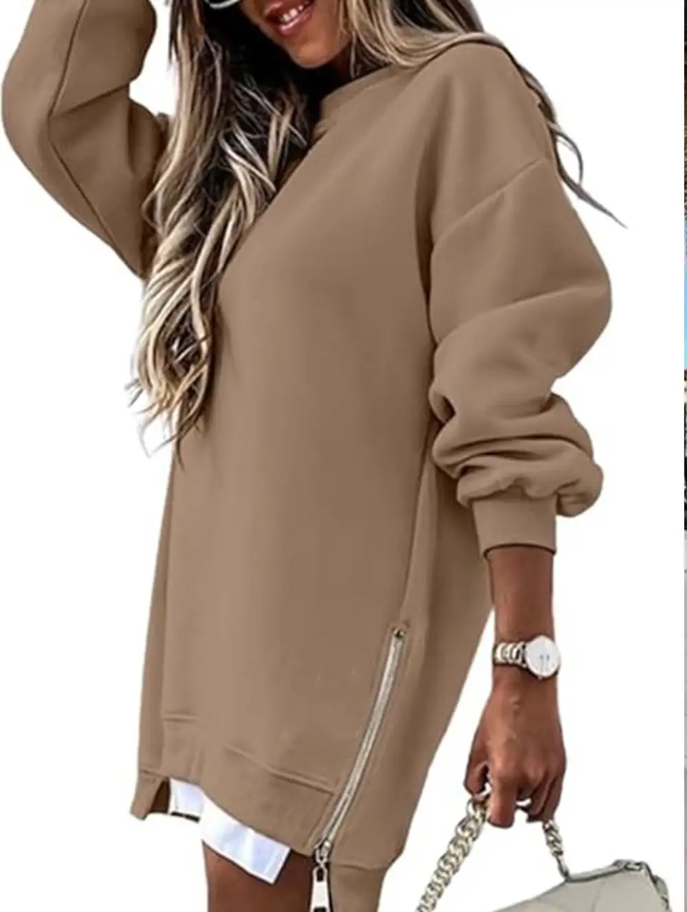 Side Zip Patchwork Pullover Sweatshirt