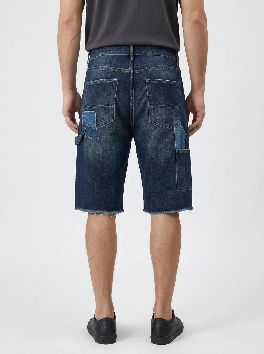 Men's Everyday Patchwork Distressed Raw Hem Distressed Denim Shorts
