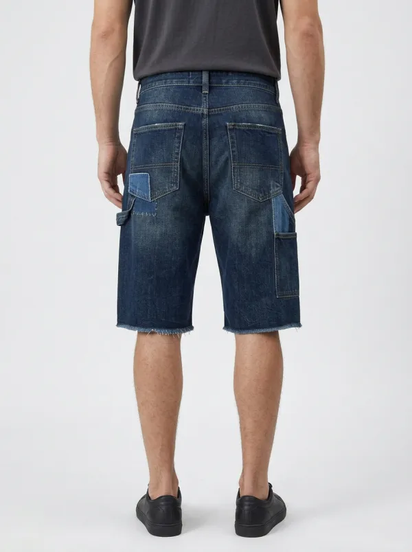 Men's Everyday Patchwork Distressed Raw Hem Distressed Denim Shorts
