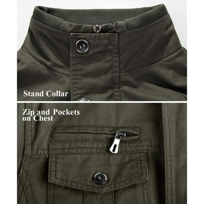 Men's Cotton Jacket Full Zip Lightweight Cargo Work Casual Jacket Outwear Coat Menswear Tops Underwear Human Long Sleeve Beige Plain