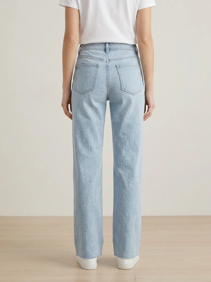 Classic-Look Raw-Hem Printed Washed Denim Jeans