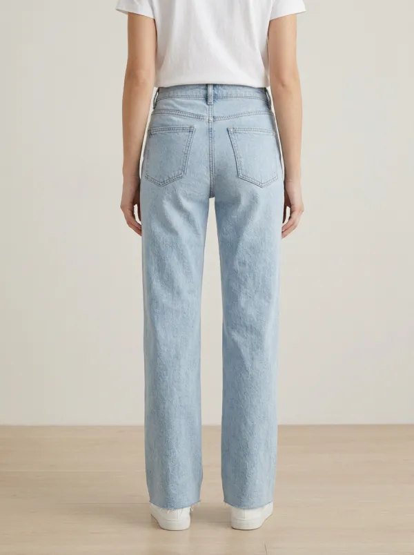 Classic-Look Raw-Hem Printed Washed Denim Jeans
