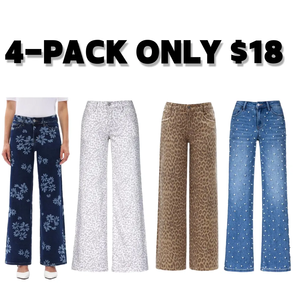 Mid-low Rise Baggy Jeans Stretchy Wide Leg for Women Distressed Pants