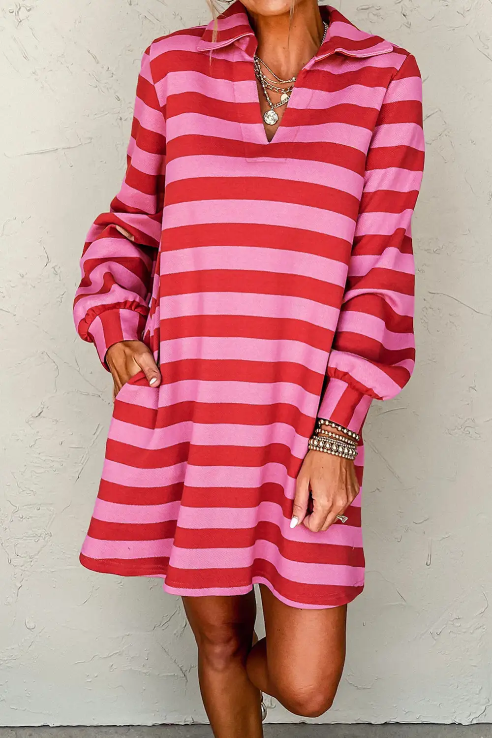 Striped Pocketed Shirt Dress
