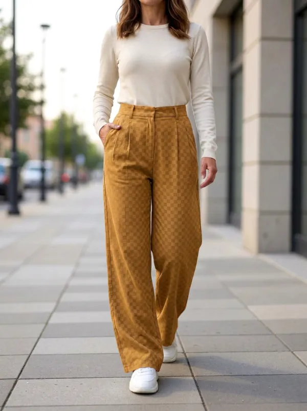 Women's Checkered Pattern Print Casual Pants