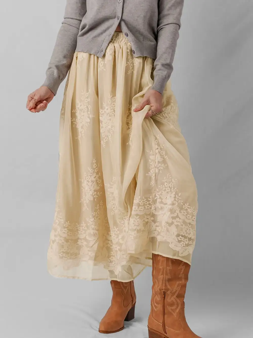 Textured Lace Mesh Skirt