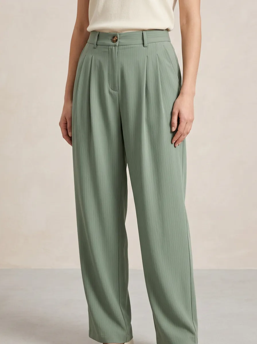 Women's Pinstripe Pleated Wide-Leg Casual Pants