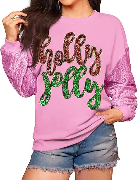 Womens Christmas Santa Sequin Sweatshirt – Sparkle, Celebrate & Stay Cozy