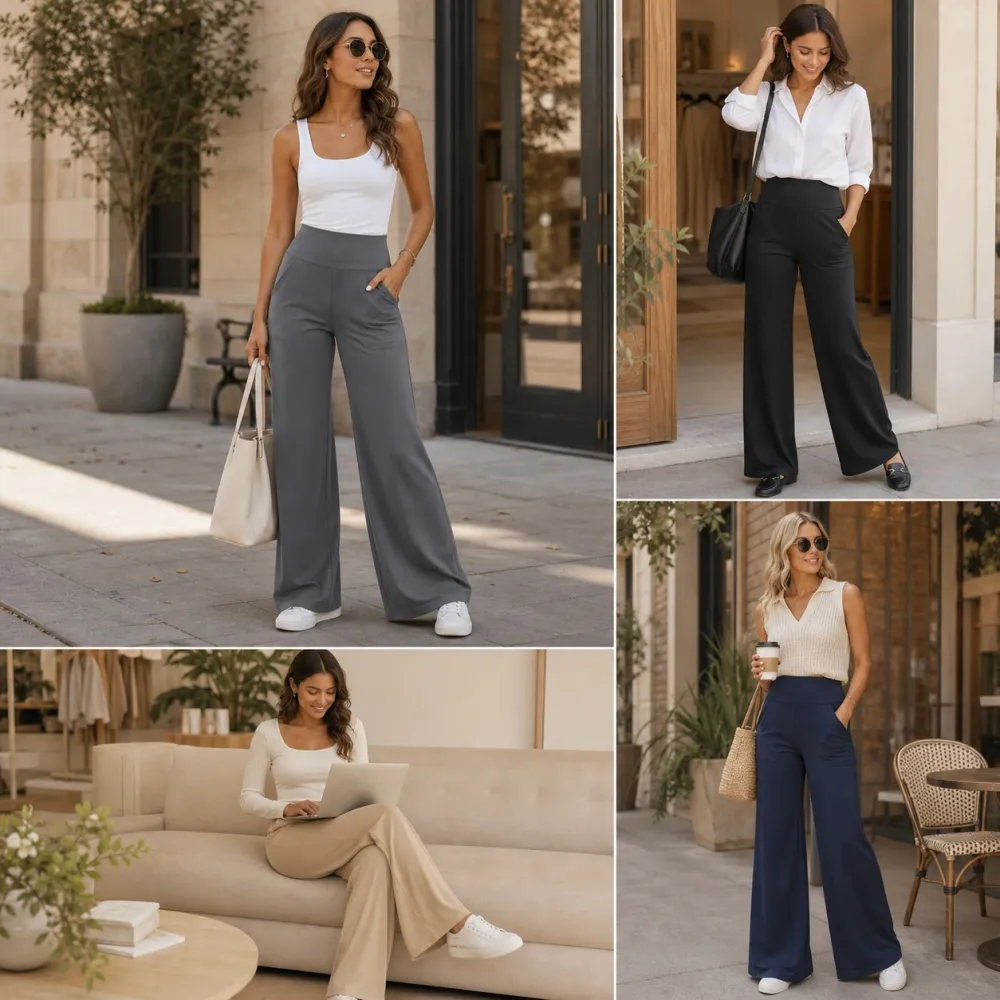 Women's High-Waist Wide-Leg Yoga Pants With Pockets