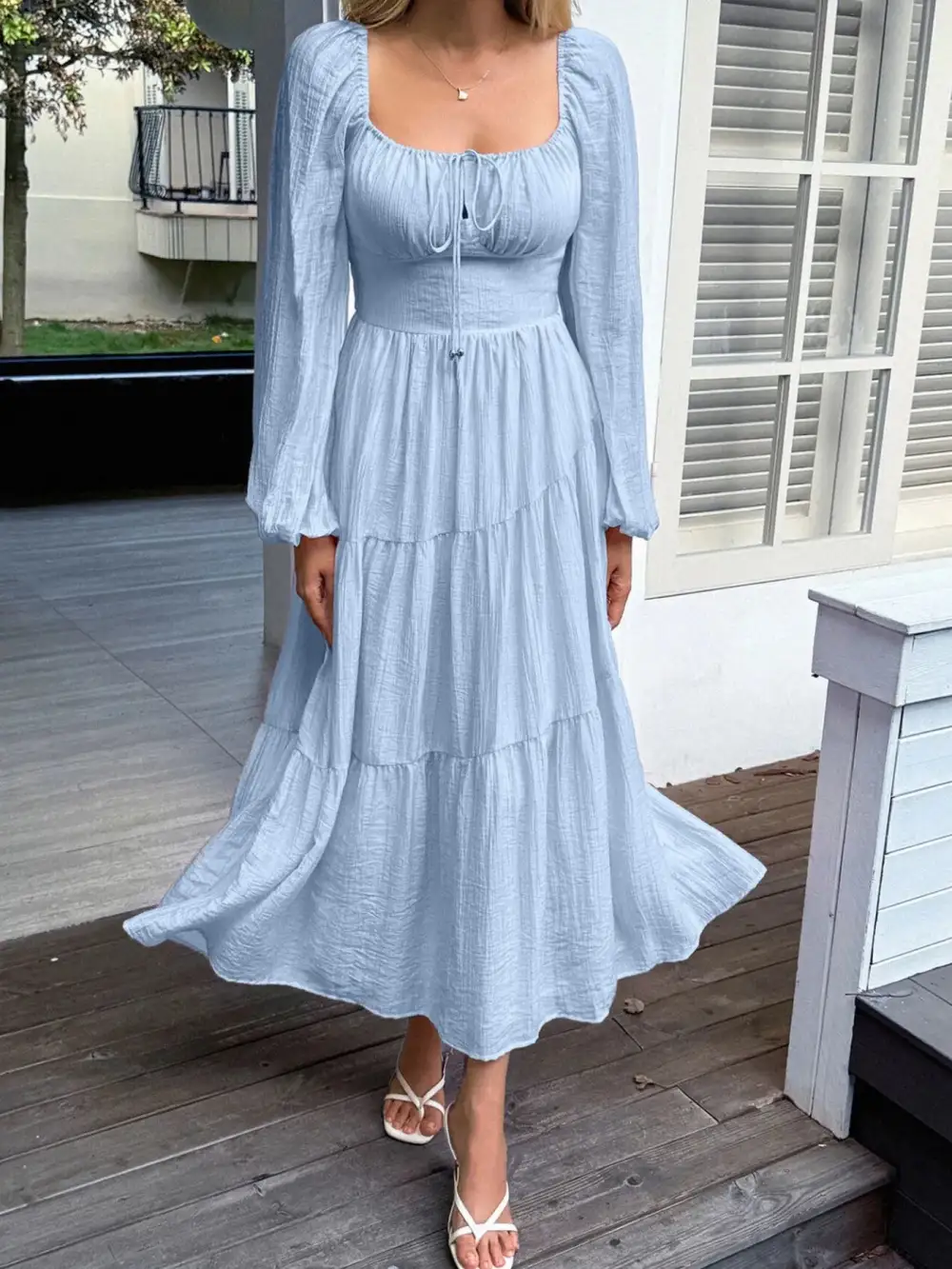 Textured Detail Tiered Midi Dress