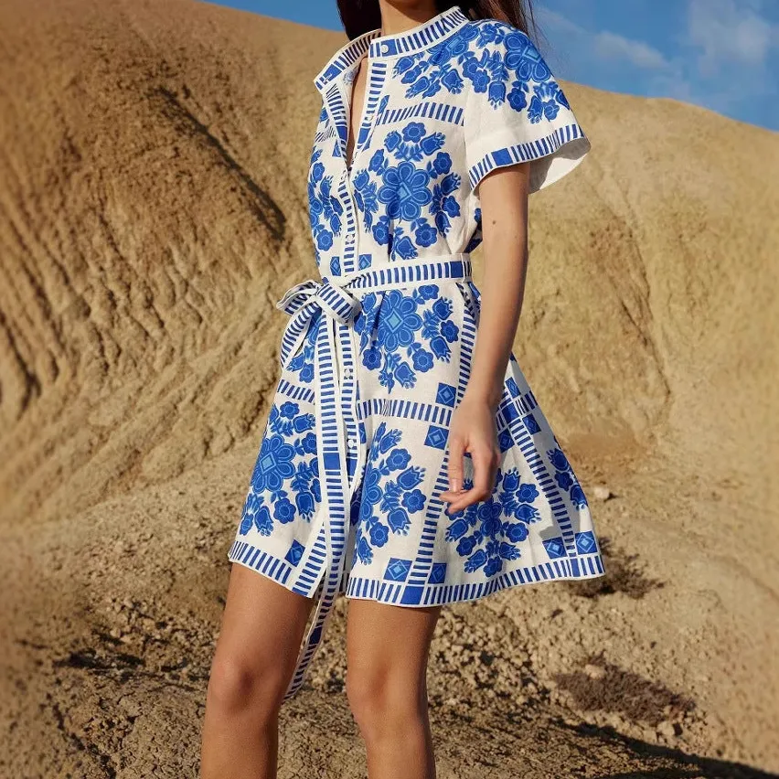 Belted Floral Shirt Mini Dress