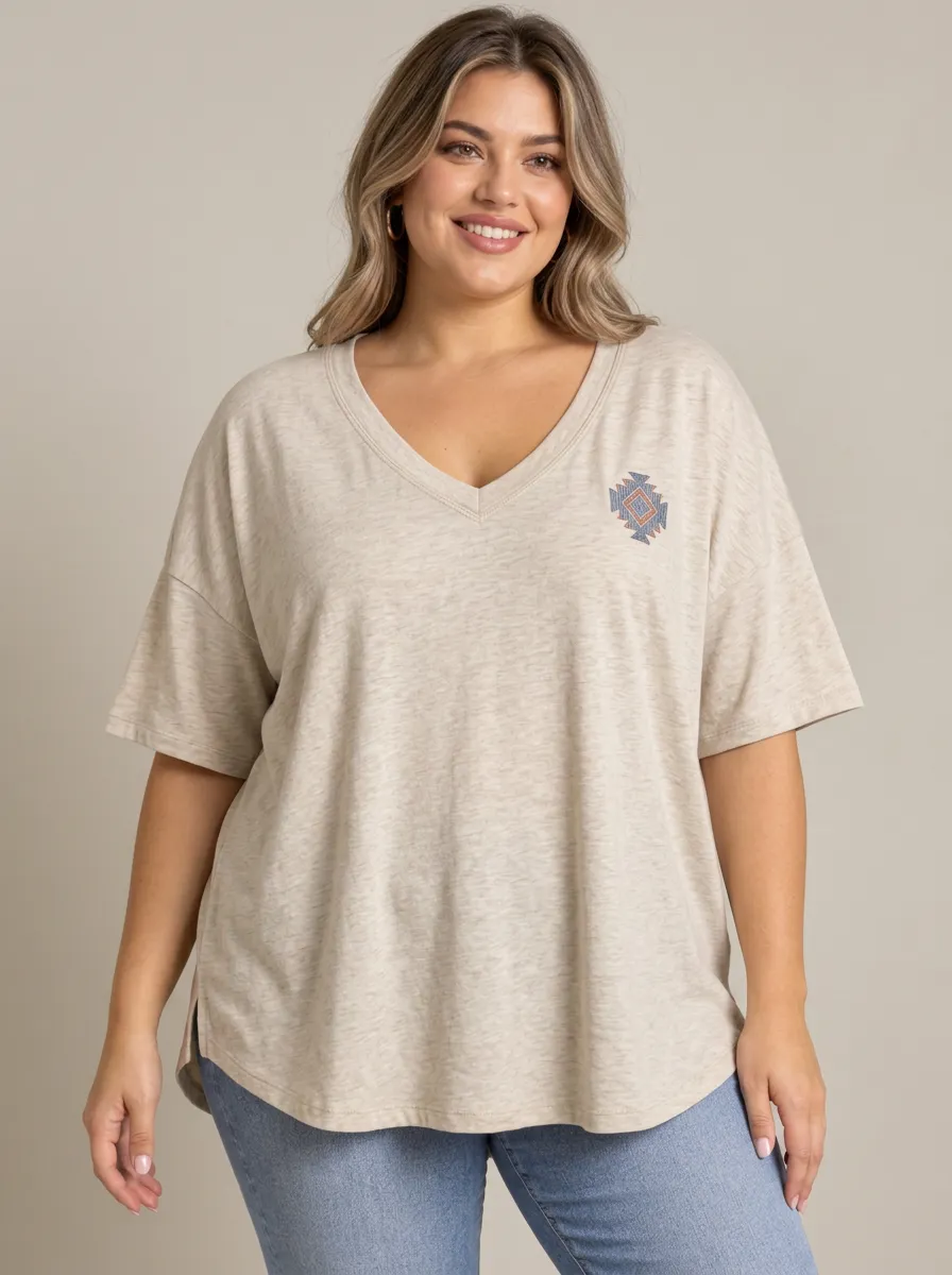 Weekend Ready Plus Size V Neck Relaxed Fit Women's Plus Size V Neck Loose Fit Tee