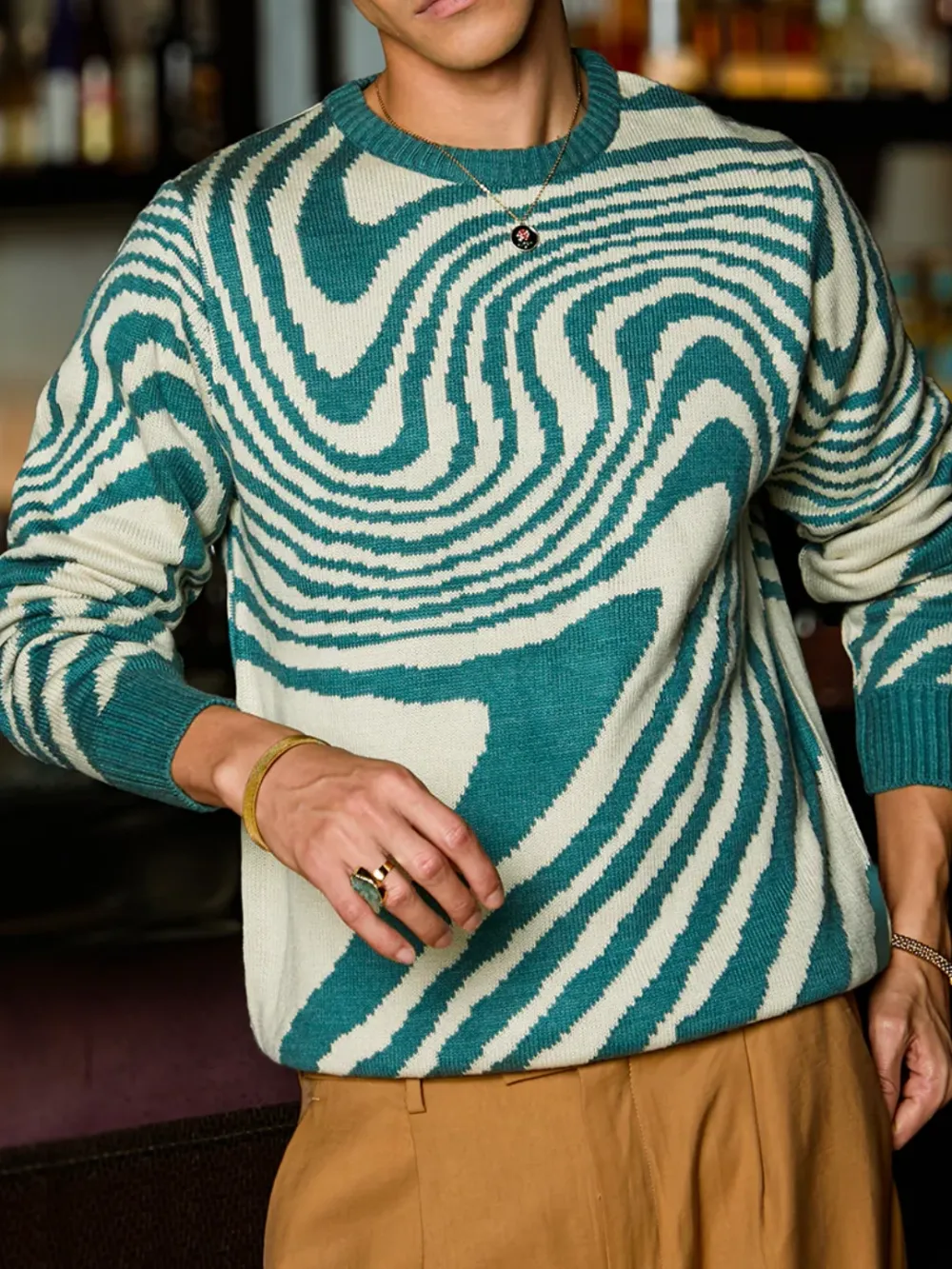 Abstract Design Crew Neck Sweater