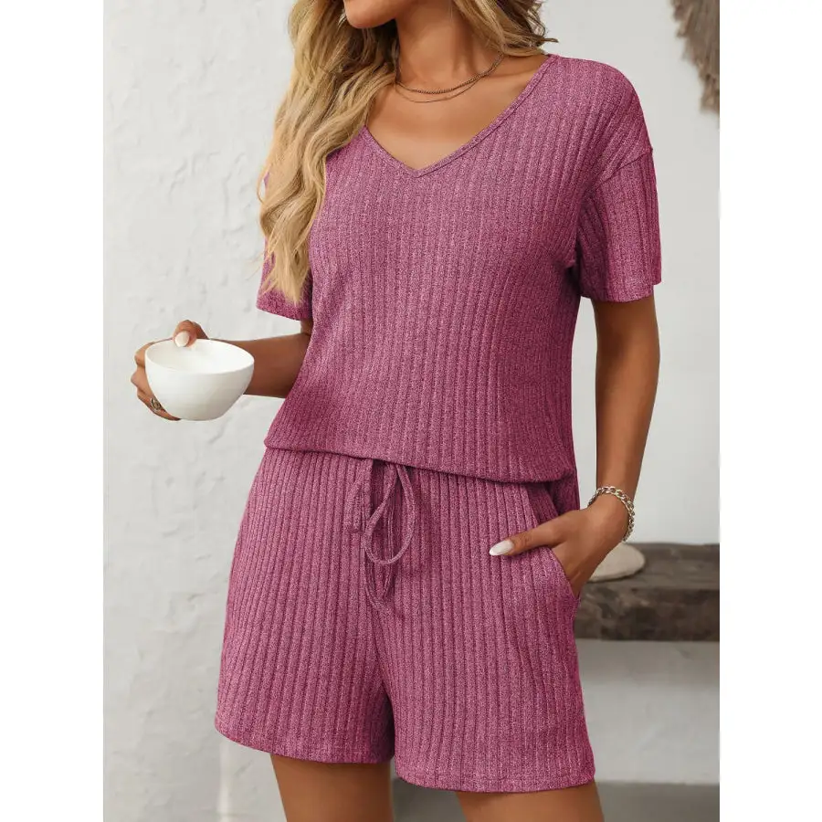 Mandy V Neck Short Sleeve Top and Shorts Set