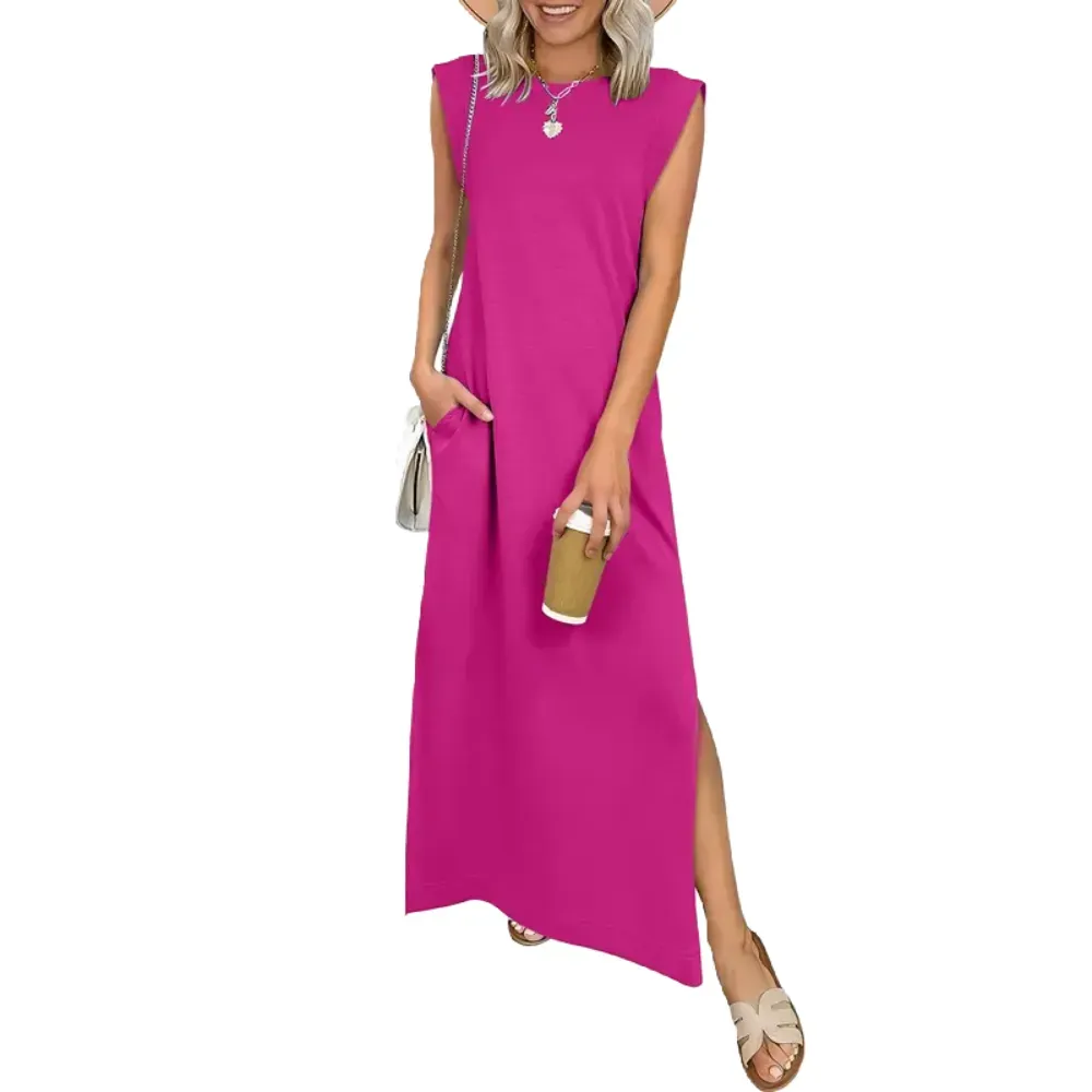 Women Summer Casual Sleeveless Maxi Dress 2026 Crewneck Loose