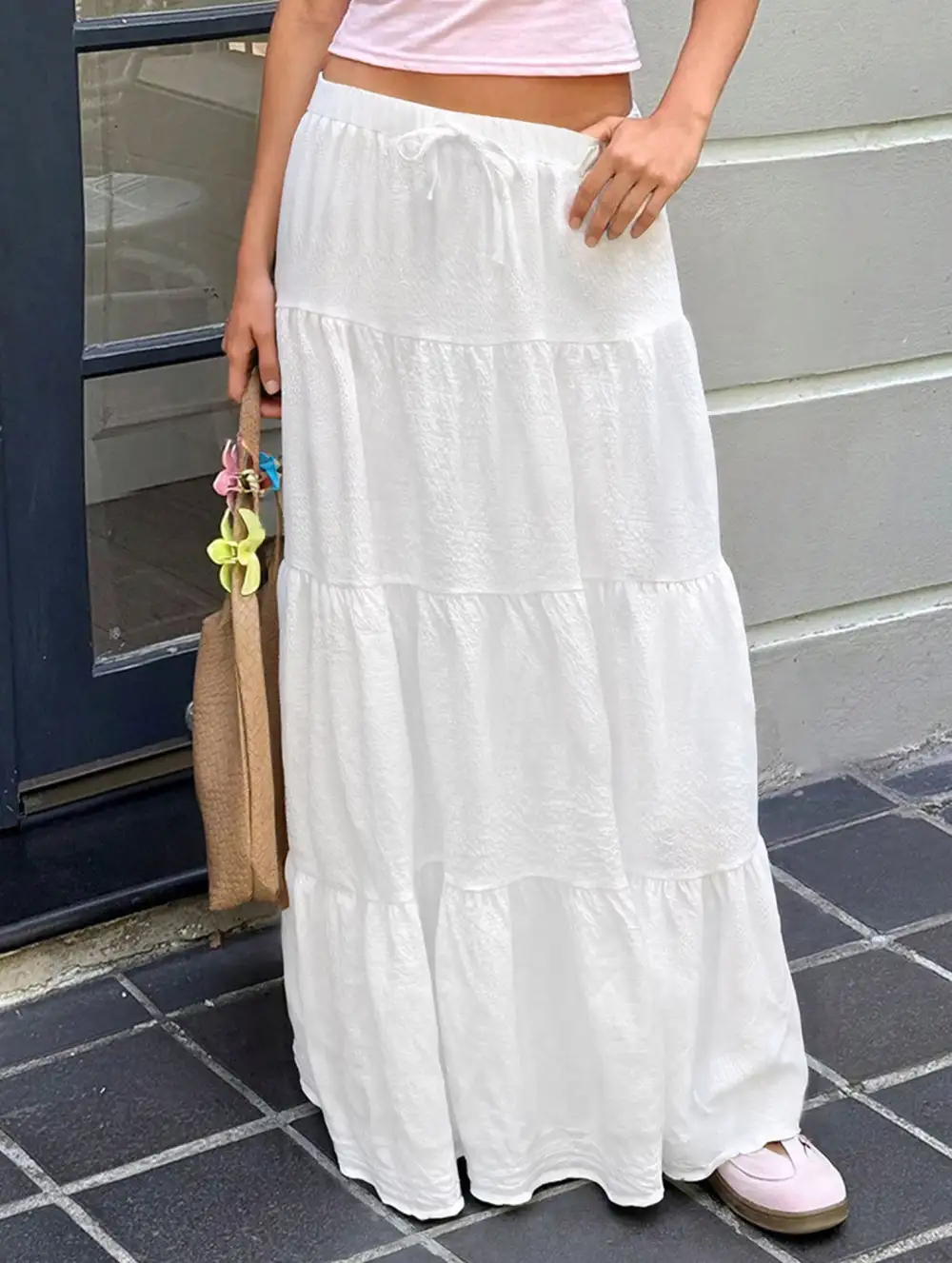 Ruched Drawstring Maxi Skirt