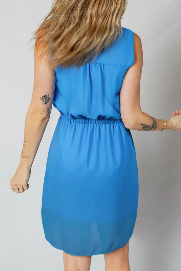 Half Button Sleeveless Collared Shirt Dress