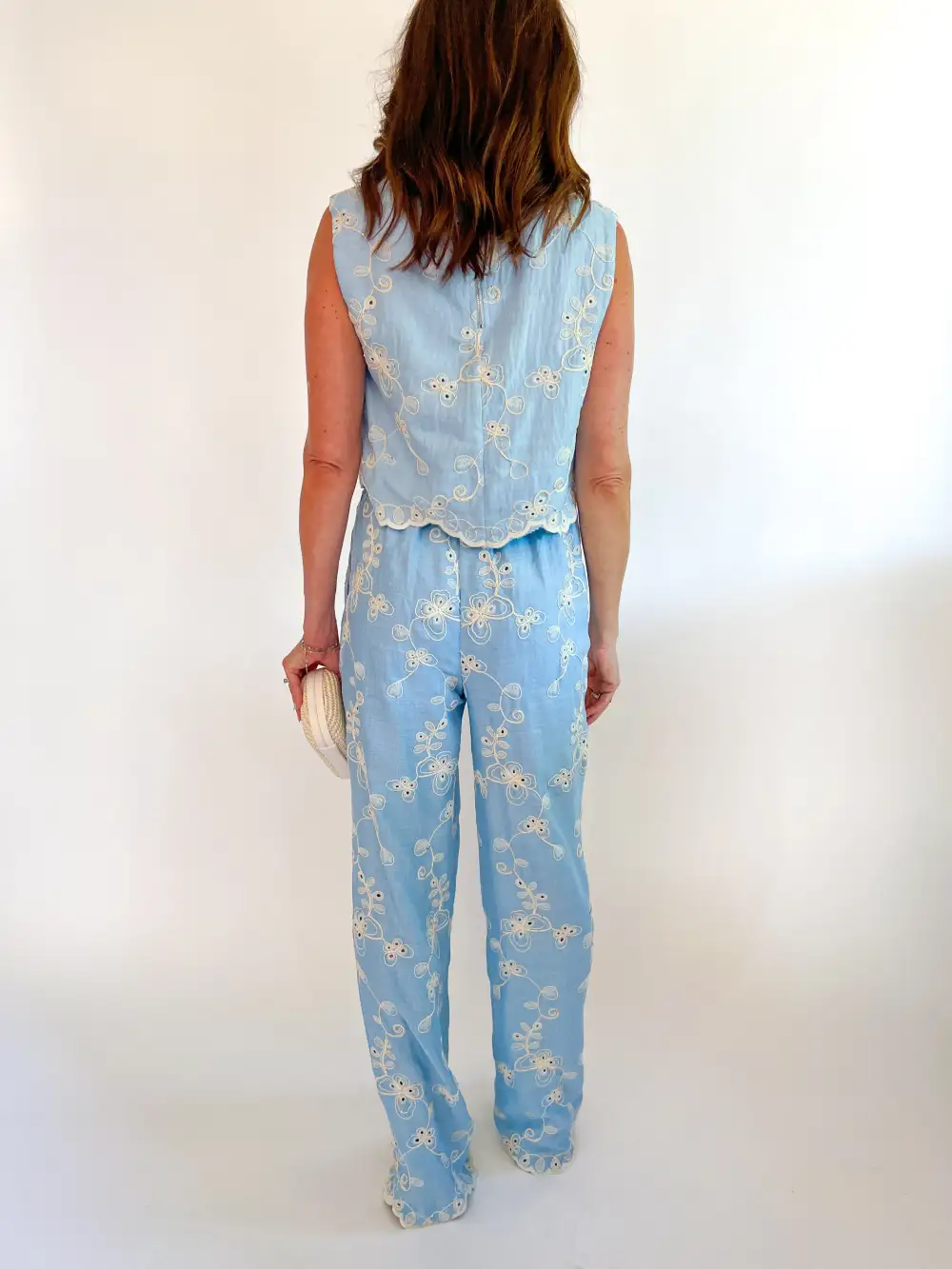 Embroidered Linen Top And Pants Set