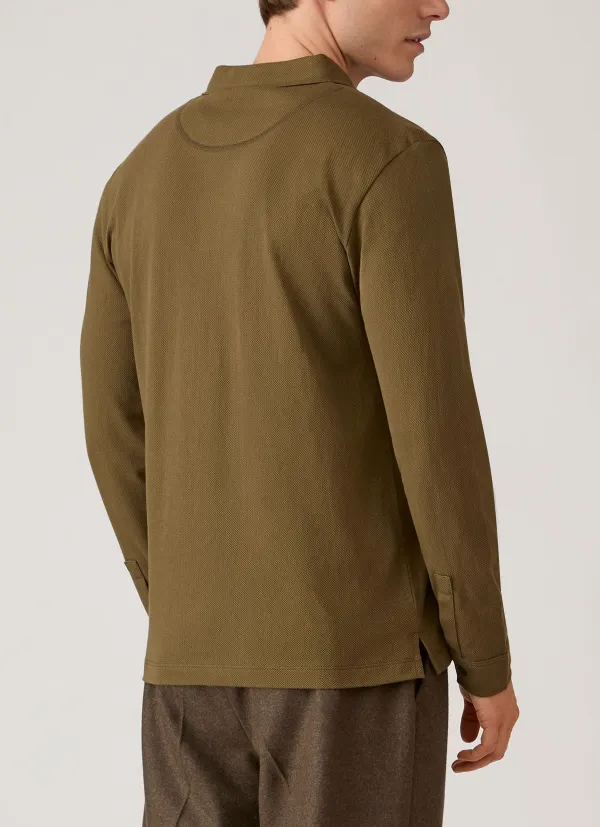 Polished Everyday Slim Fit Mesh Cotton Long Sleeve Polo Shirt