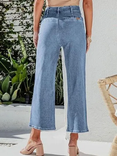 Button Fly Cropped Pocket Denim Jeans