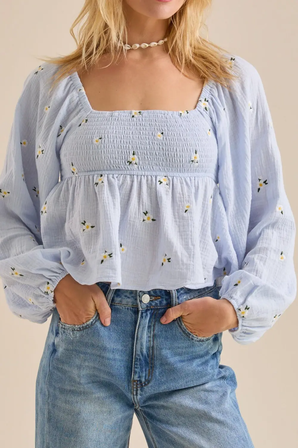 Blue Embroidered Top