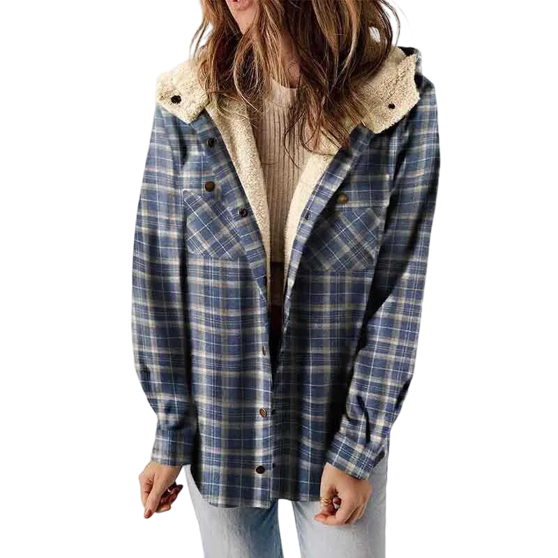 Women's Plaid Hooded Jacket: Casual Vintage Soft Fitted - Autumn/Winter