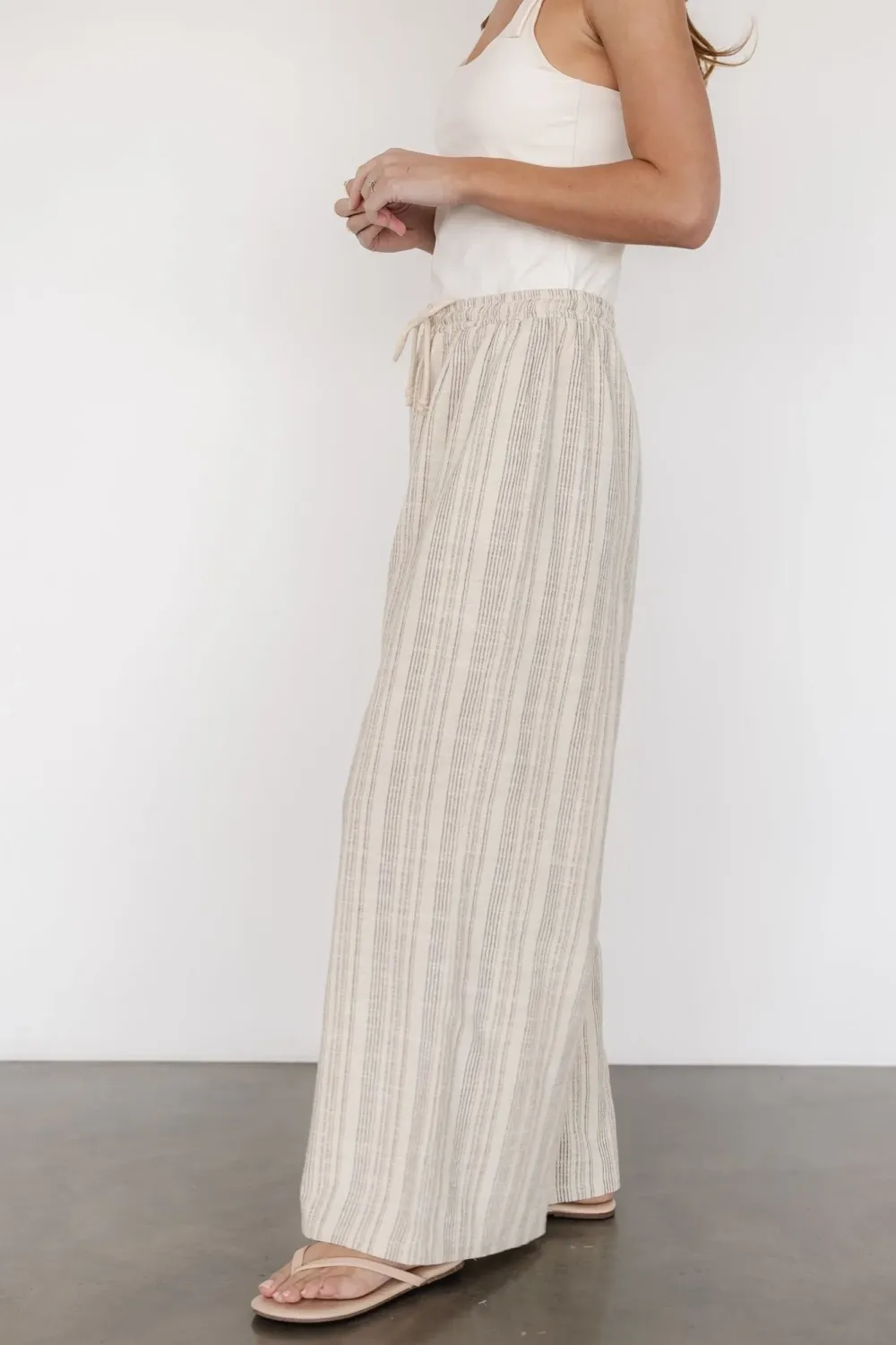 Classic Natural Stripe Straight Leg Slim-Fit Loose Pants