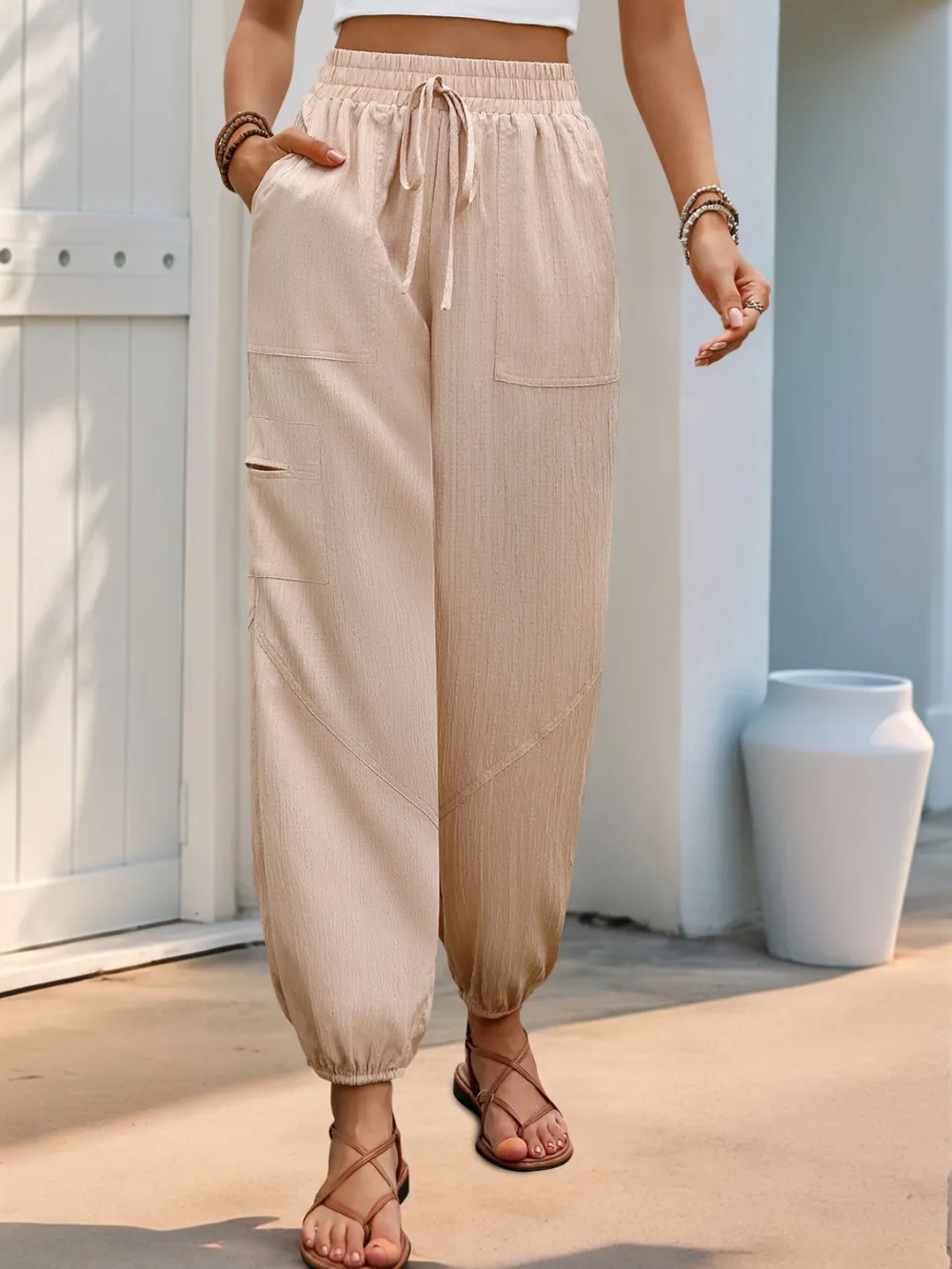 Refined Drawstring Elastic-Waist Pocketed Jogger Pants