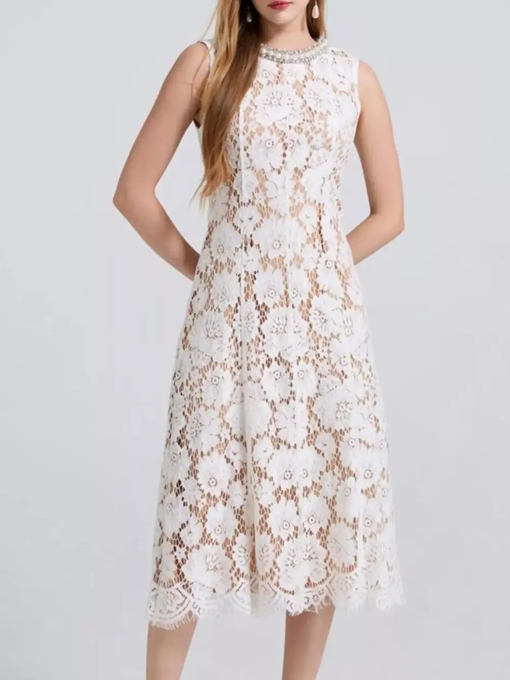 Lace Sleeveless Dress Casual