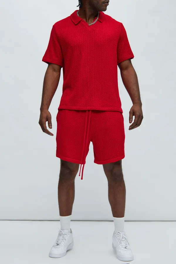 Fashion Red Textured Polo
