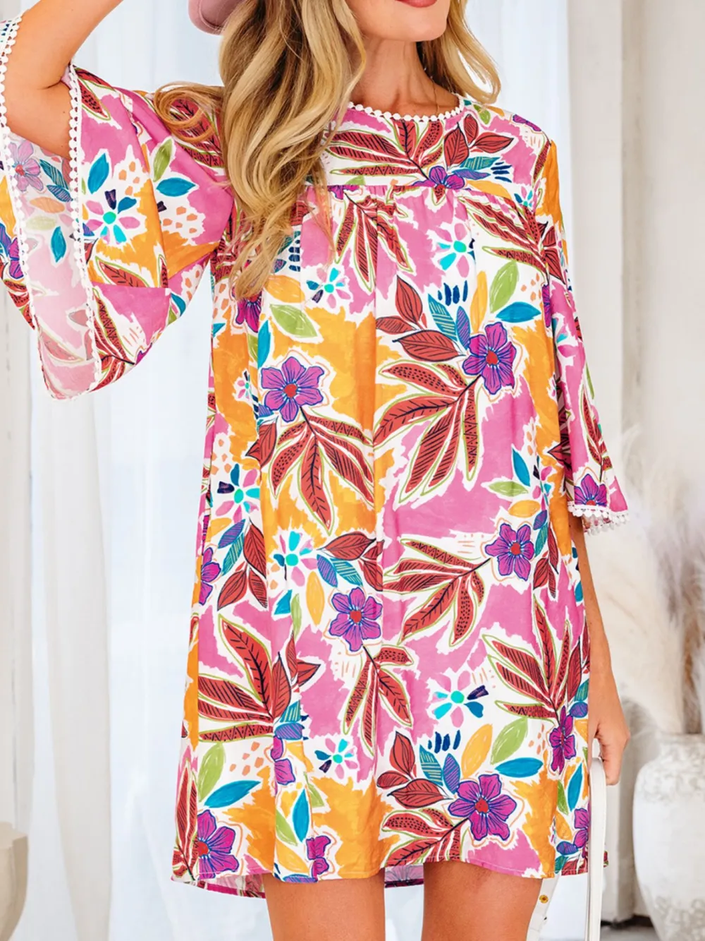 Floral Printed Lace Mini Dress
