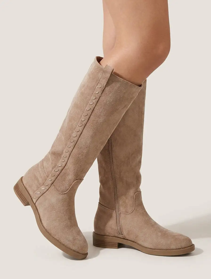 Urban Block Heel Faux Suede Knee High Boots