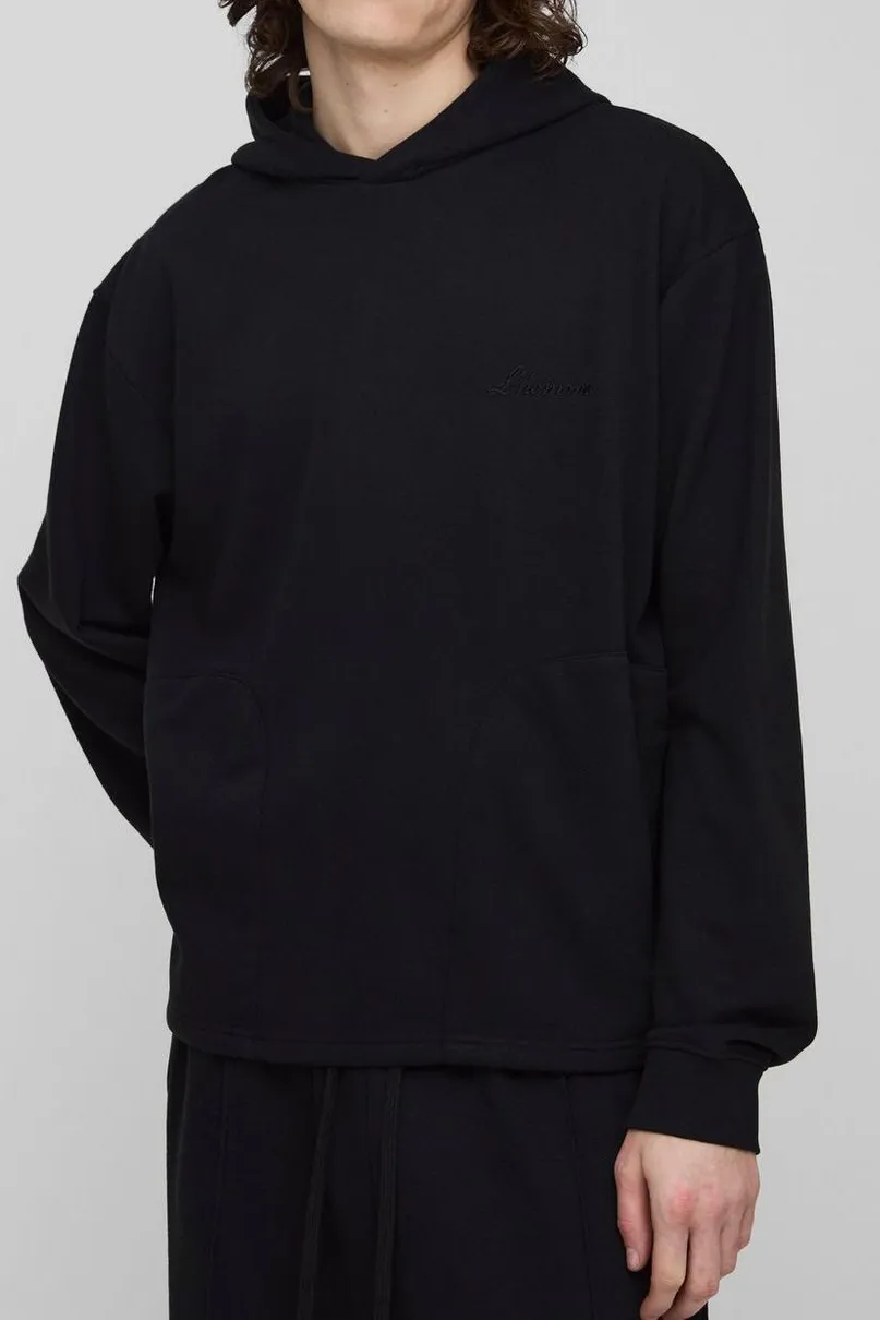 Black Tall Tonal Embroidered Welt Pocked Hoodie Fall And Winter Daily