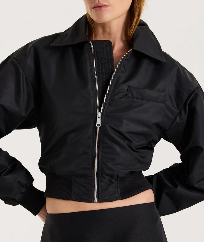 Black Quilted Bomber Jacket