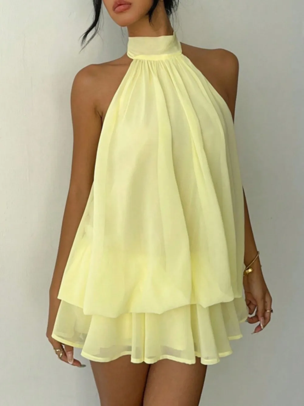 Tiered Halter Mini Dress