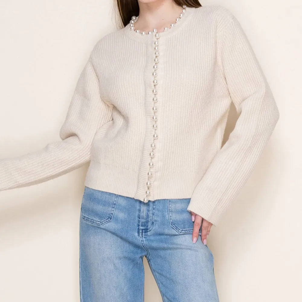 Button Front Pearl Detail Cardigan