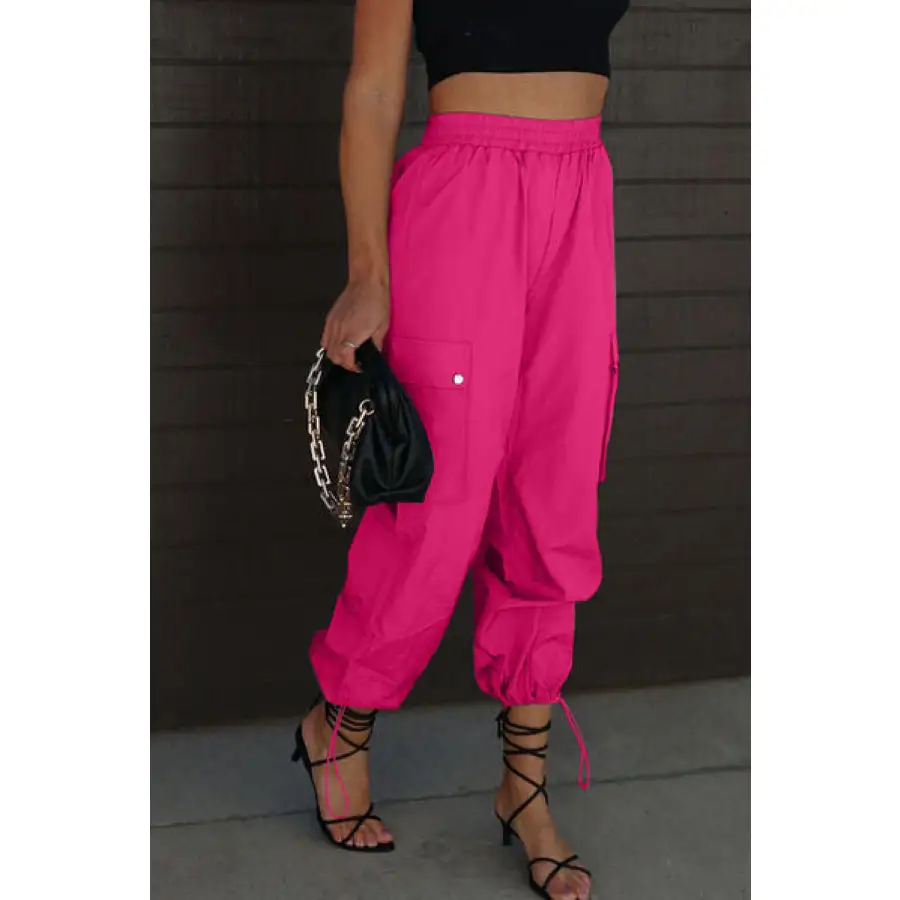 Drawstring Elastic Waist Pants with Pockets