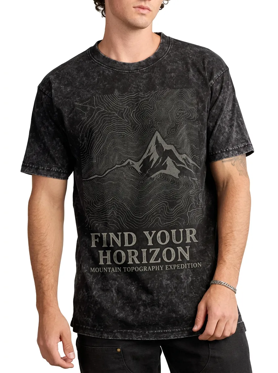 Men's Hiking Lover Mountain Topography Printed T-shirt