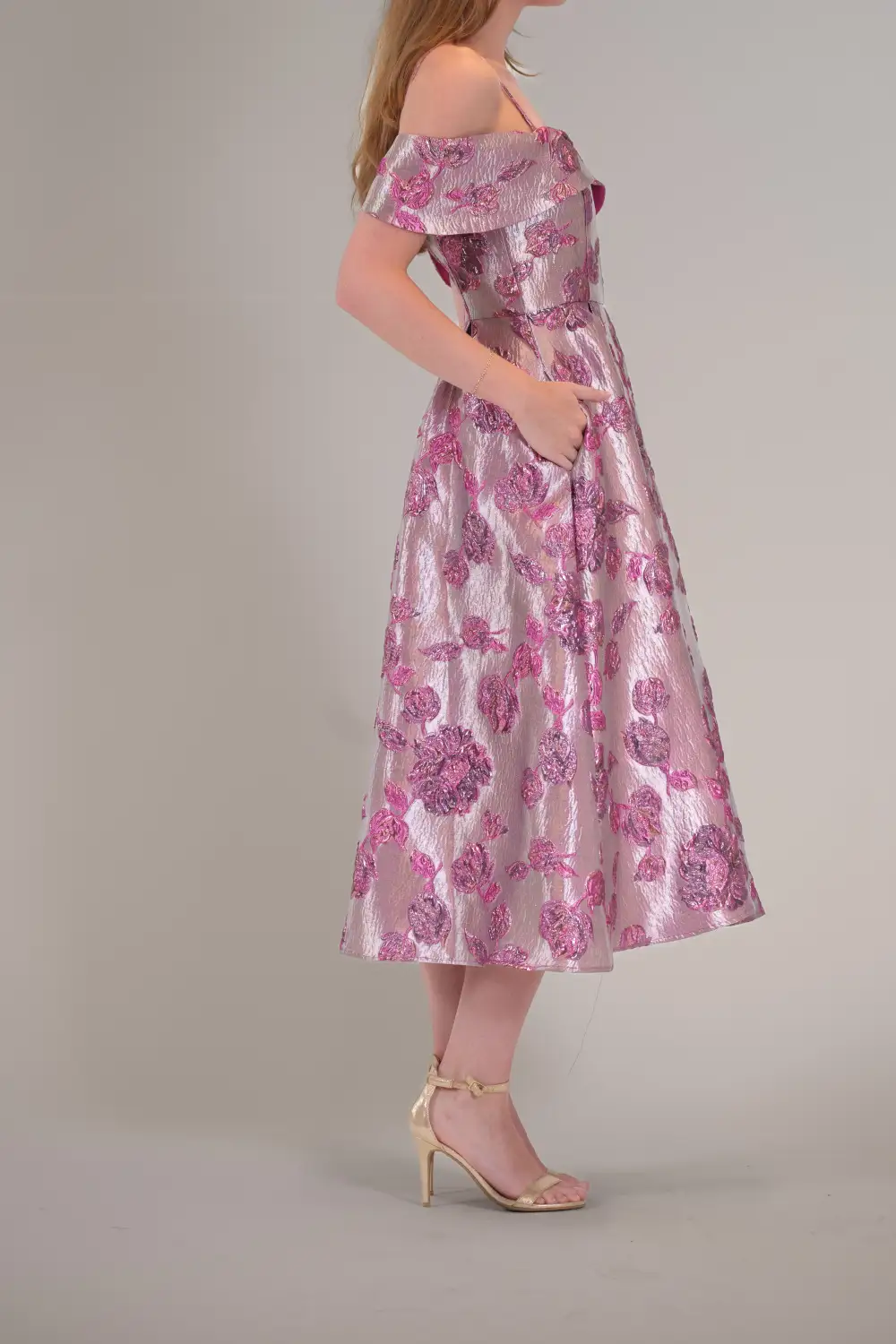 Off Shoulder Jacquard Midi Dress
