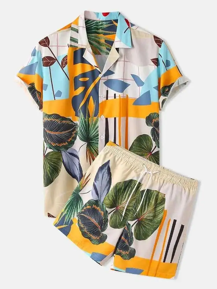 Printed Short Sleeve Shirt and Shorts Set