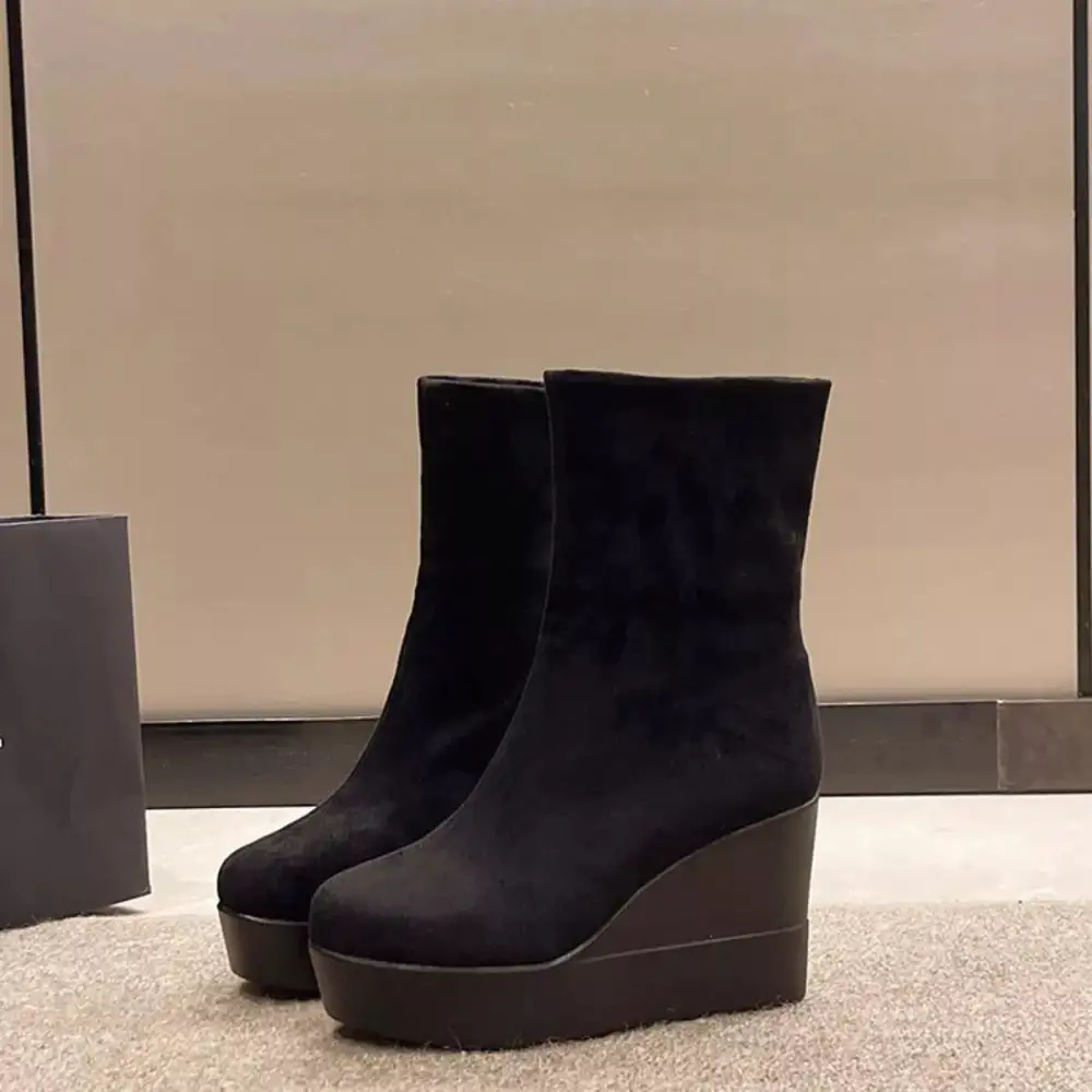 Refined Round Toe Wedge Boots