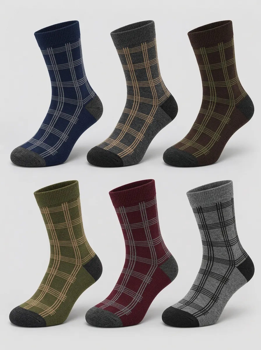Men's Multicolor Plaid Pattern Crew Socks Multi-Pack