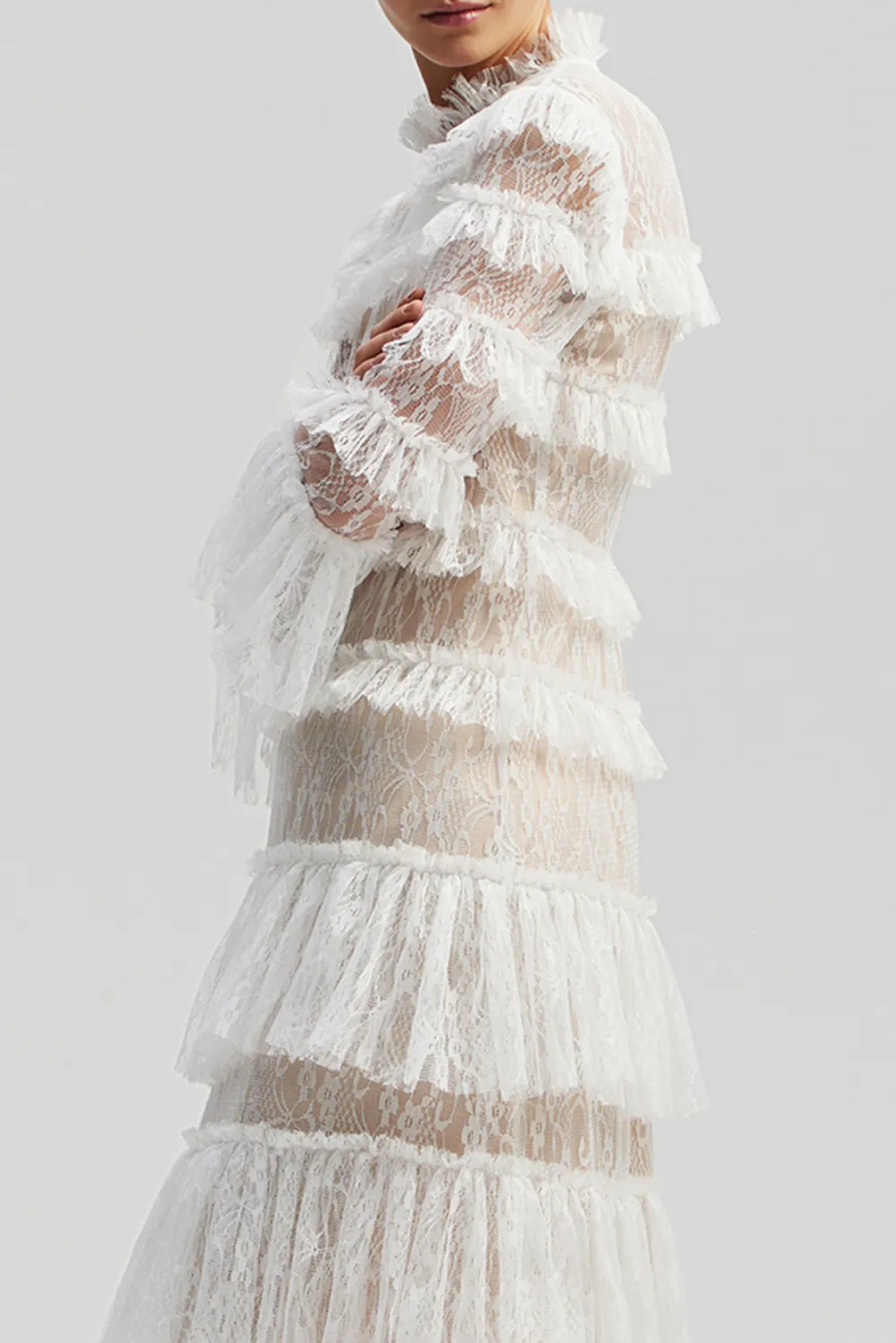 Tiered Ruffled Lace Maxi Dress